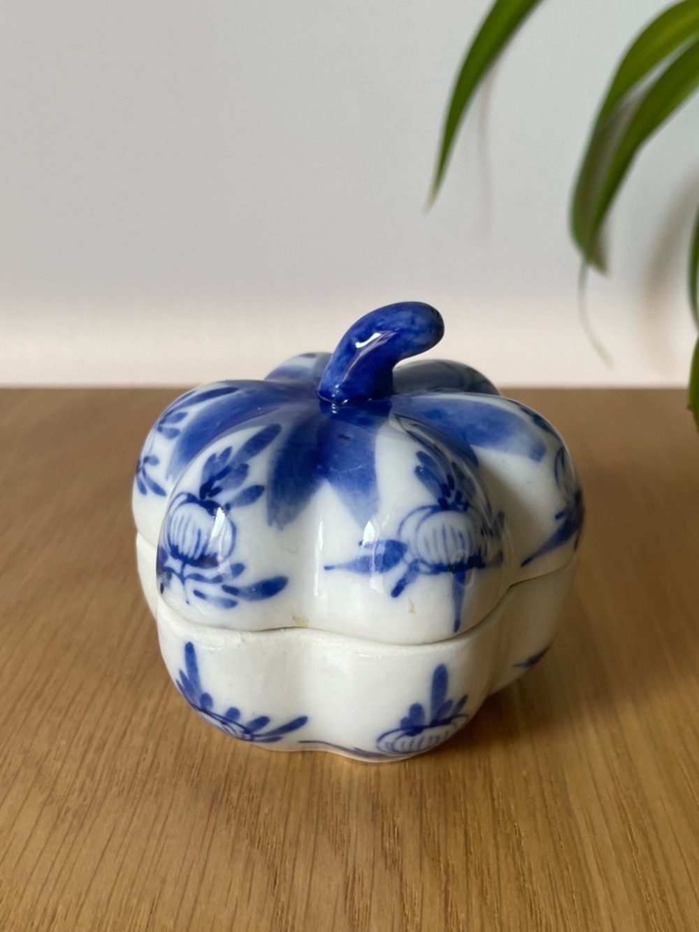 Blue and White Porcelain Pumpkin Trinket Box